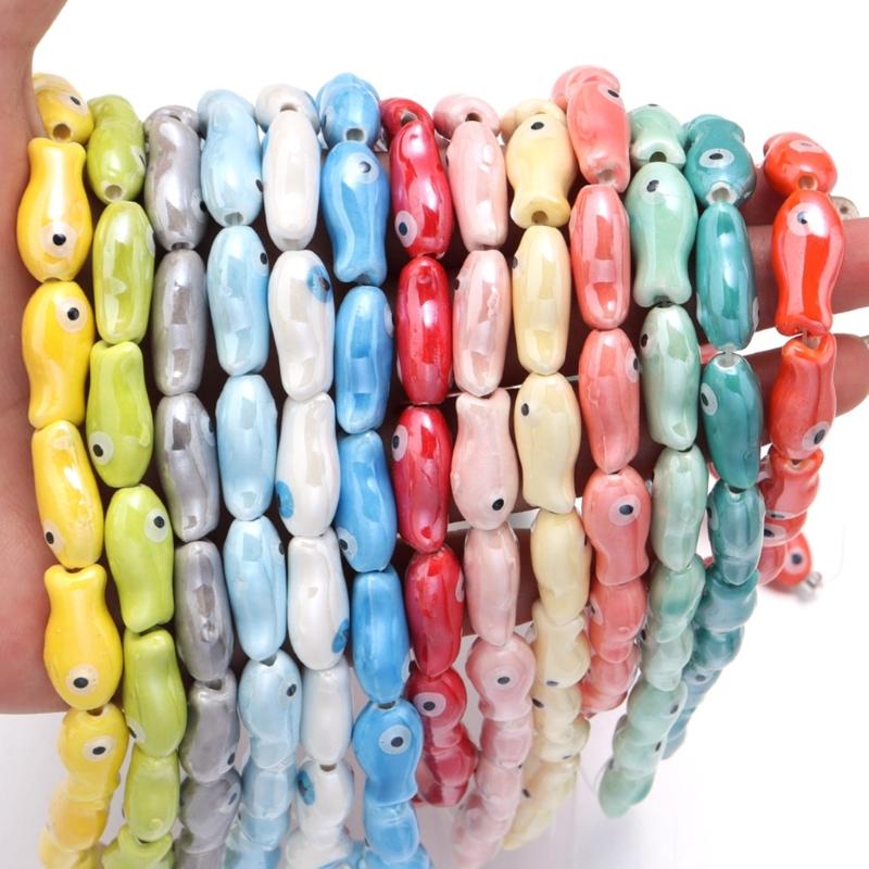 10 Pieces Artistic Double Sided Ceramic Fish Beads Crafting Supplies Spacers For Homemade Jewelry Phone Chains