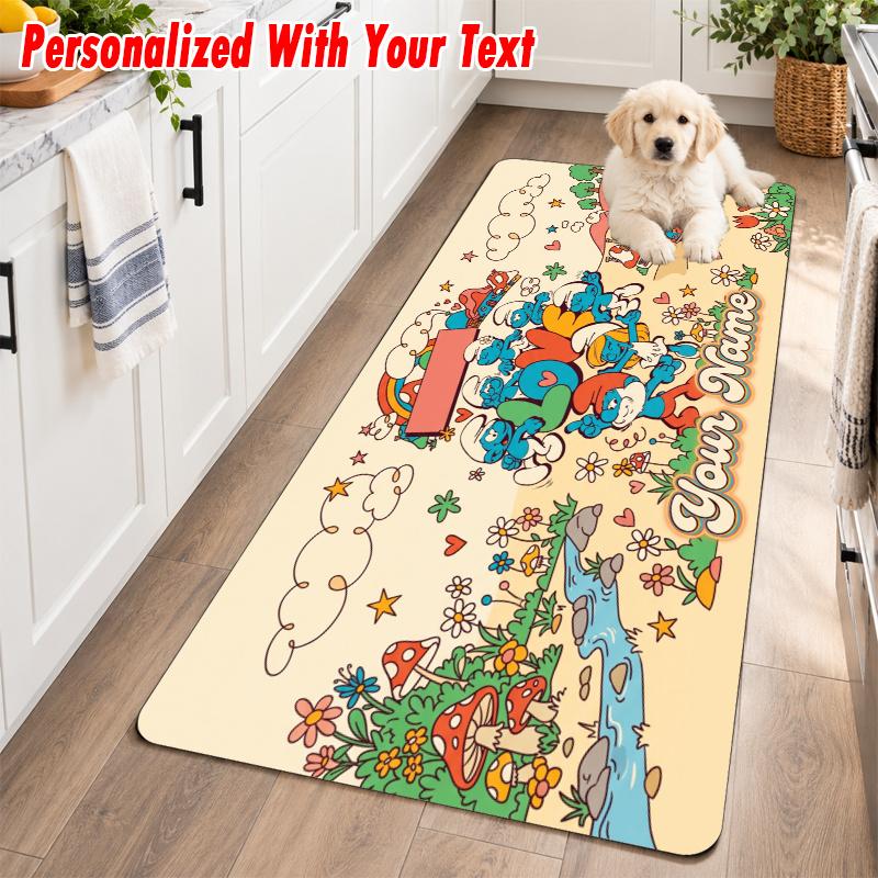Smurfs Custom Text Flannel Floor Rug Soft Kitchen Mat Personalized Non Slip Carpet