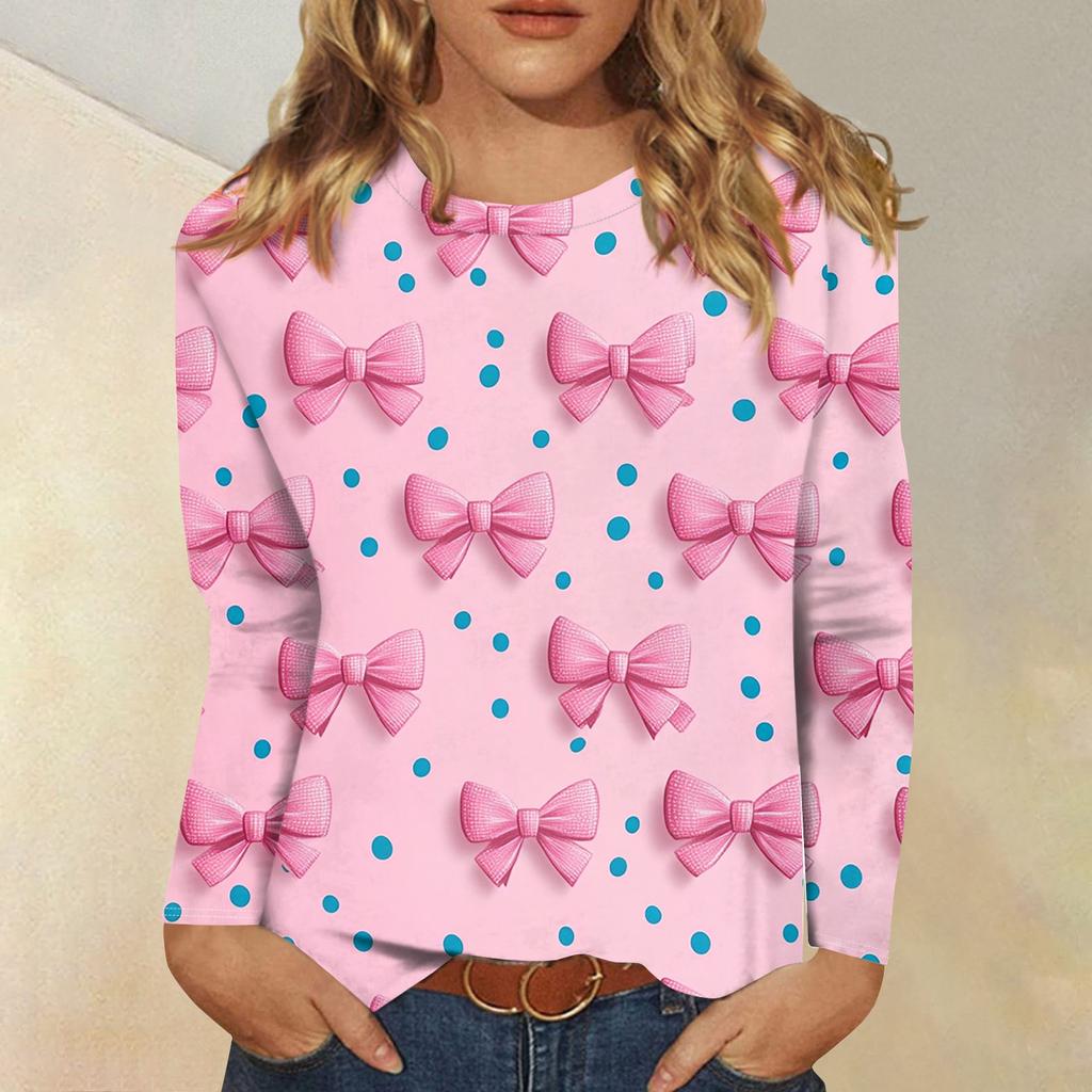 Long Sleeve Shirts For Women Cute Print Graphic Tees Blouses Casual Plus Size Basic Tops Pullover Valentine's Day