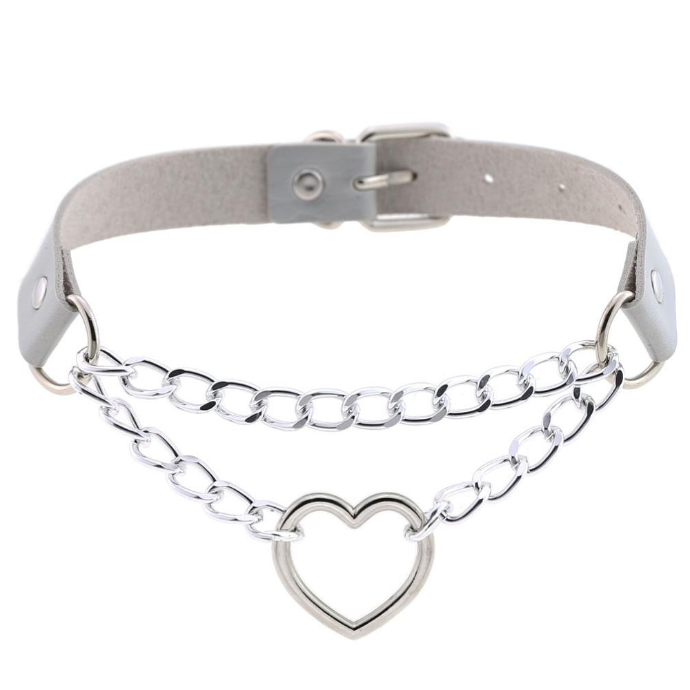 Heart Choker Collar For Women Goth Accessoies Black Leather Chain Chockers Gothic Punk Grunge Emo Necklace Jewelry