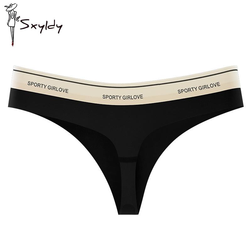 

Модные хлопковые трусики с заниженной талией и буквенным принтом, женские бесшовные стринги из ледяного шелка M чёрный