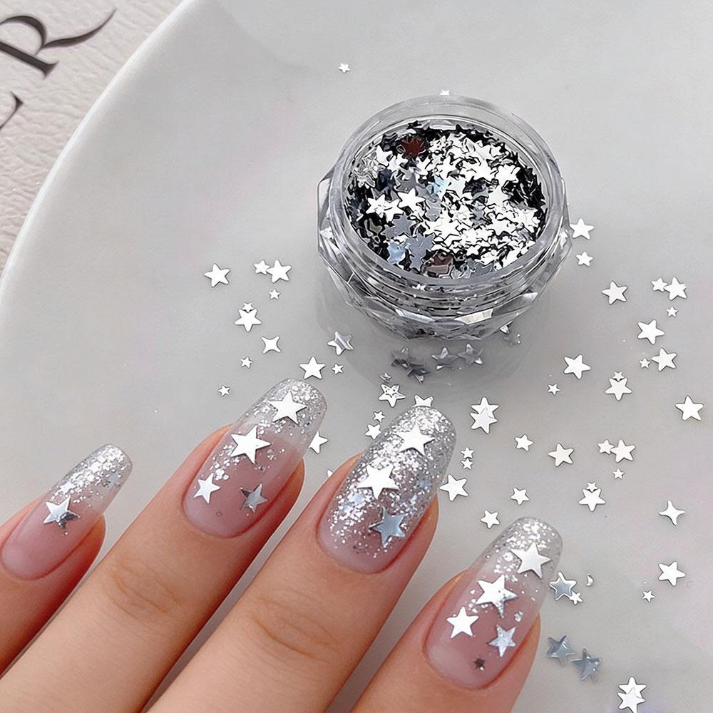 1box 3D Holographic Laser Hollow Star Nail Flakes 12colors Colorful Five-Pointed Star Nail Art Squins Sparkle Star Nail Stickers