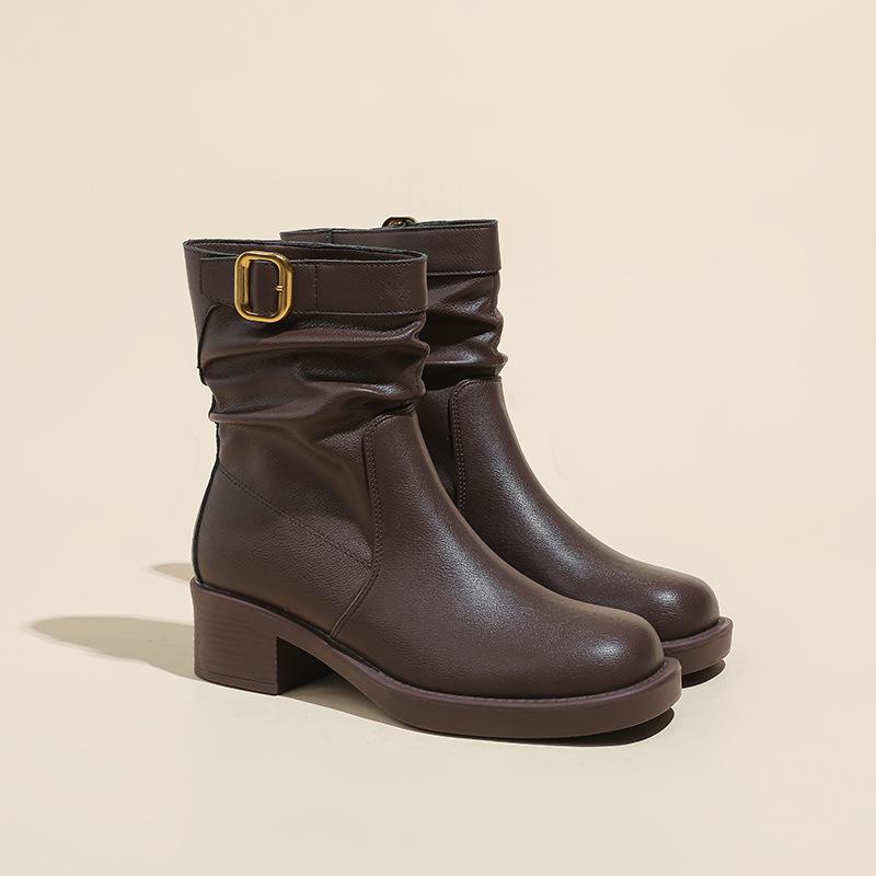 

Retro pleated boots This year s popular western style mid-tube boots 2025 autumn and winter with Martin boots short boots for women 40