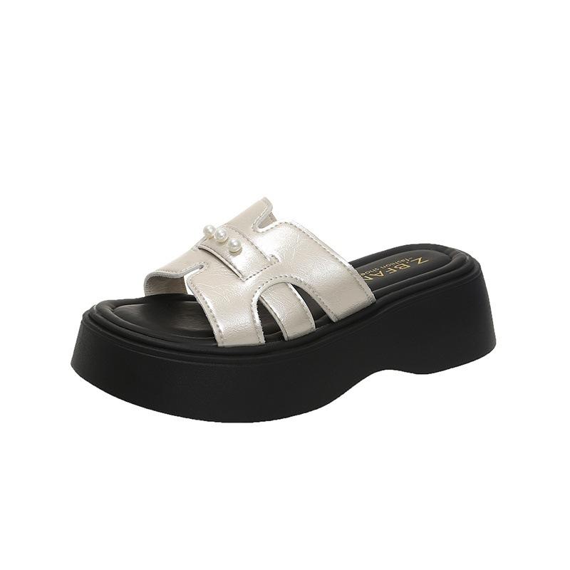 

Шлепанцы на толстой подошве с одним ремешком для женской летней носки 2025 весна и лето новая мода ленивые пляжные шлепанцы универсальные модные сандалии 40 шампанского