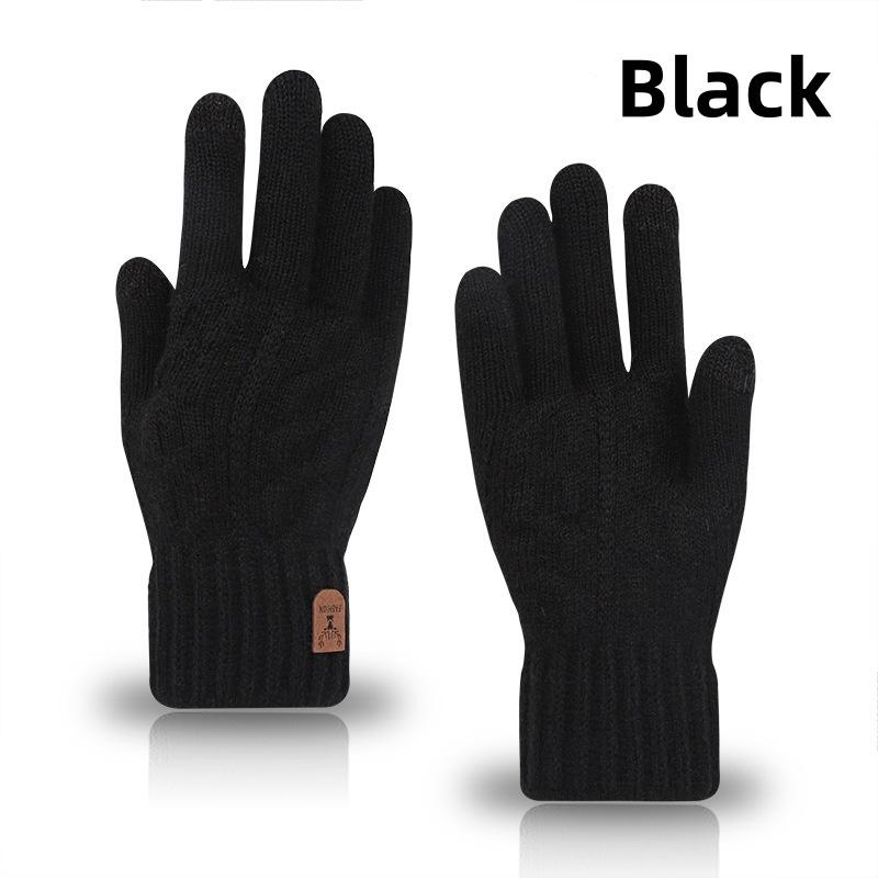 1pair Winter Touch Screen Protector Warm Gloves Fleece-Lined And Thickened Cold-Proof Snow Gloves Camel Wool Cycling Knit Glove