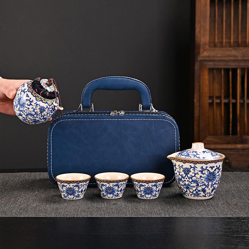 Travel Tea Set, Convenient Ceramic Express Cup, a Pot of 3 Cups, Company Business Activities Souvenir