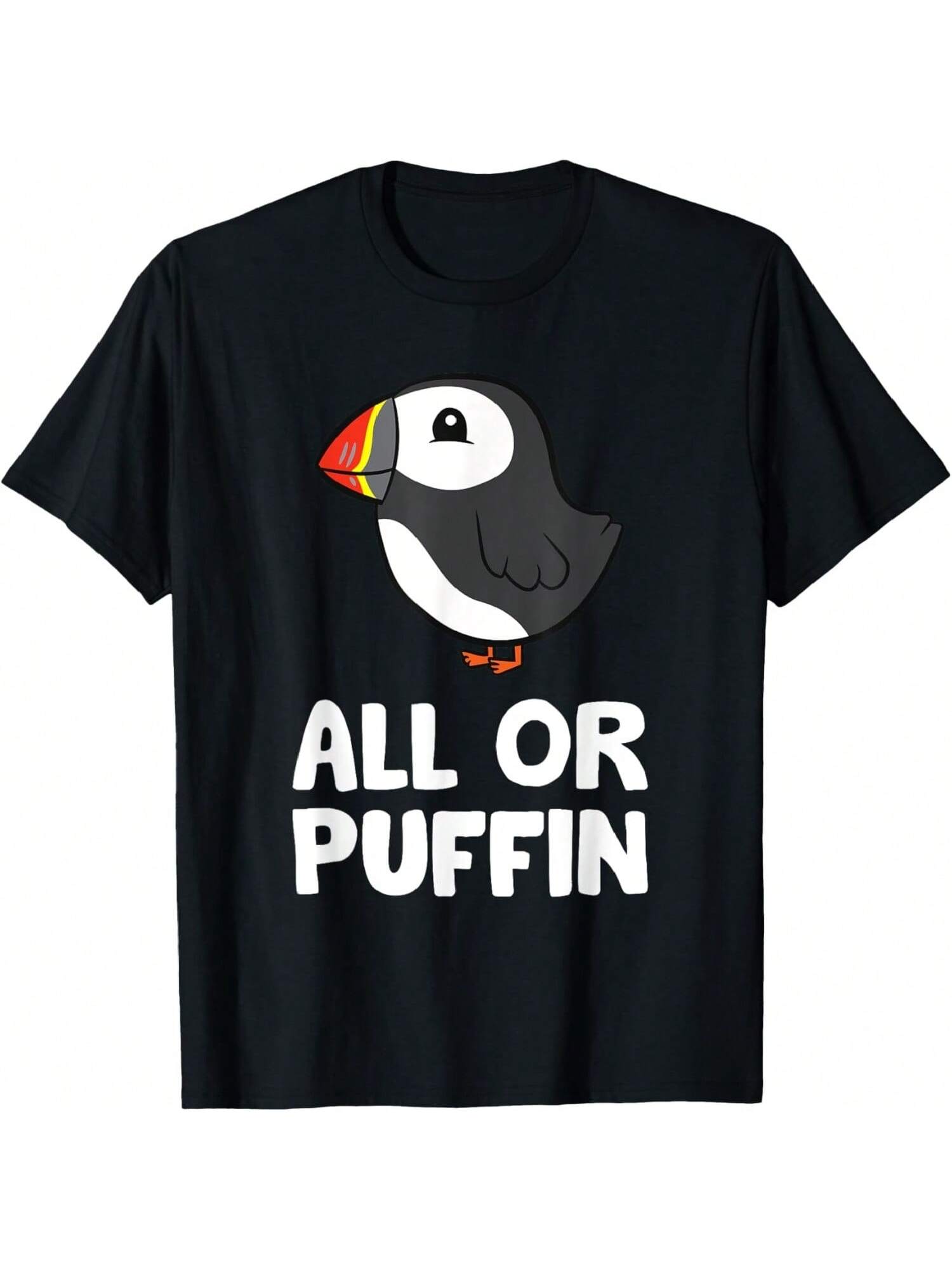 All Or Puffin Unisex-Adults And Kids Black Cartoon Puffin T-Shirt Small S разноцветный