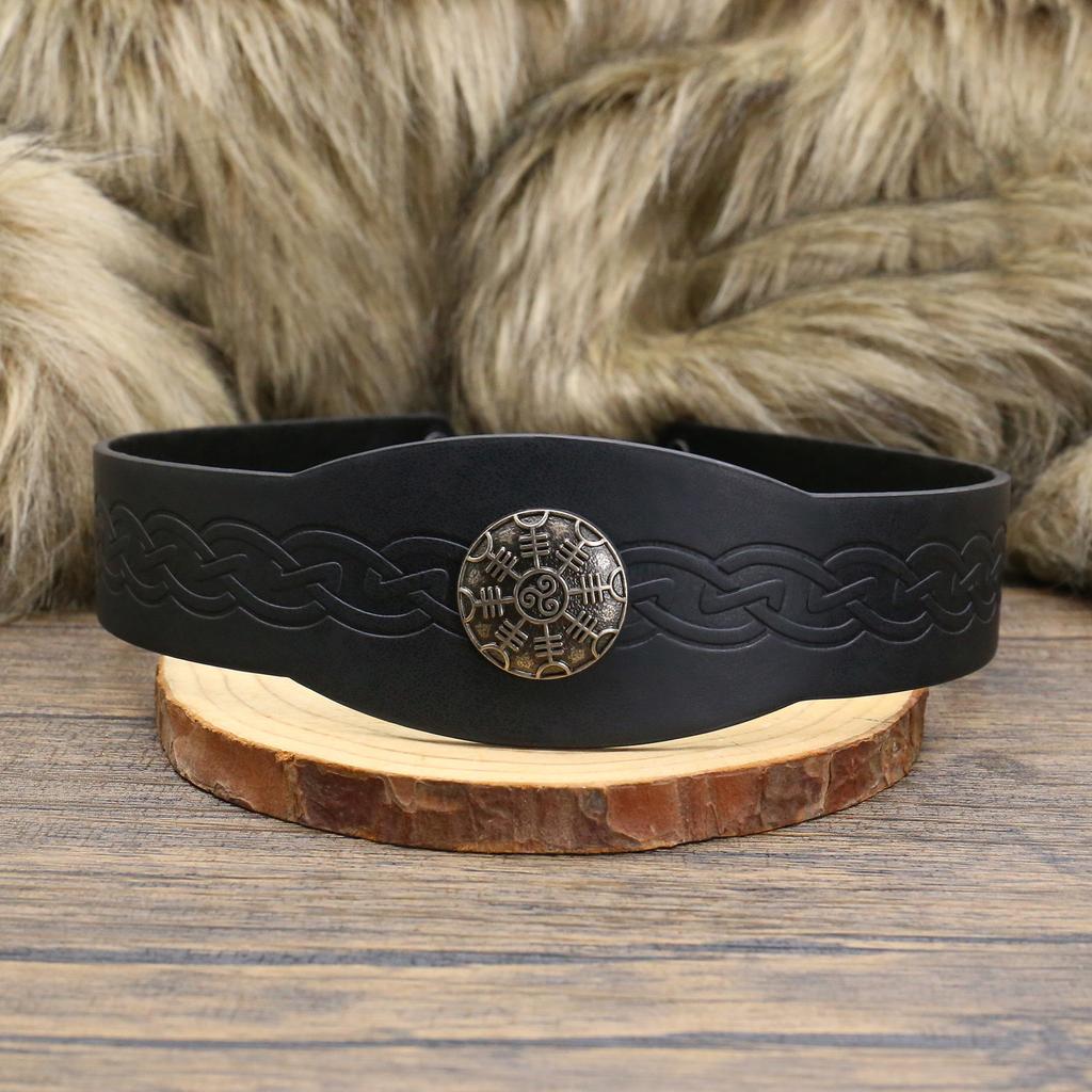 Medieval PU Leather Headband Vintage Embossed Hairband Head Accessory for Cosplay Party and Fashion Enthusiasts
