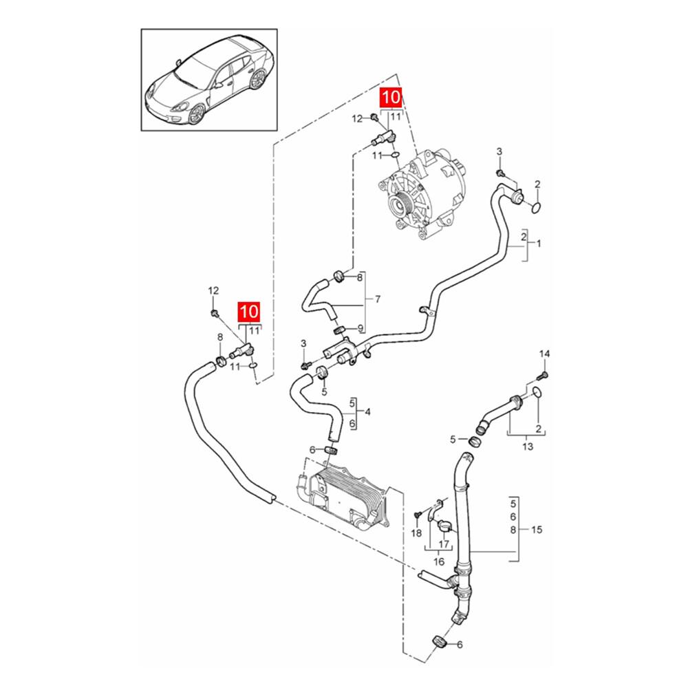 Alternator Cooling Hose Connector for Porsche Cayenne S/GTS 4.5/4.8L 2003-2017