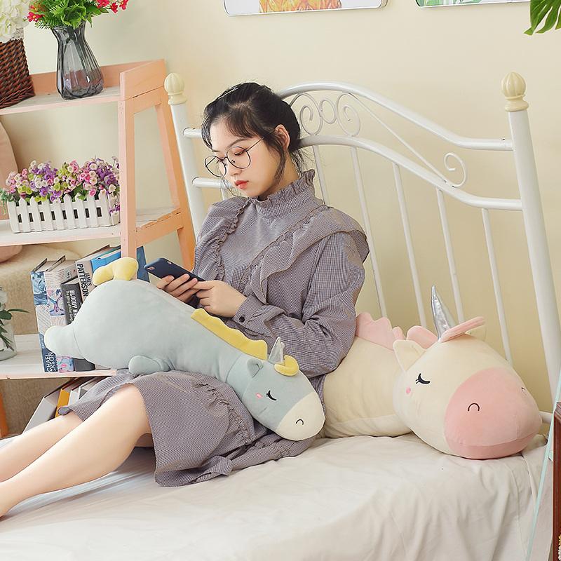 Giant Soft Toy Unicorn Stuffed Silver Horn Unicorn High Quality Sleeping Pillow Animal Bed Decor Cushion Throw Pillow
