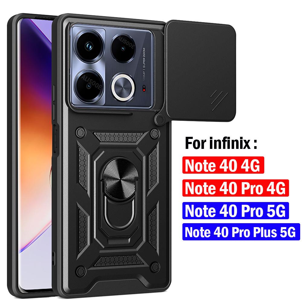Slide Camera Funda for Infinix Note 40 4G Case Armor Ring Stand Protect Cover for infinix Note 40 Pro Plus 5G Pro+ Capa