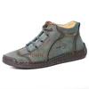 Spring Men'sShoes Short Boots Sewn Leather Boots High Top Leather Flat Bottom Outdoor Work Wear Casual Shoes Large Size Sneakers