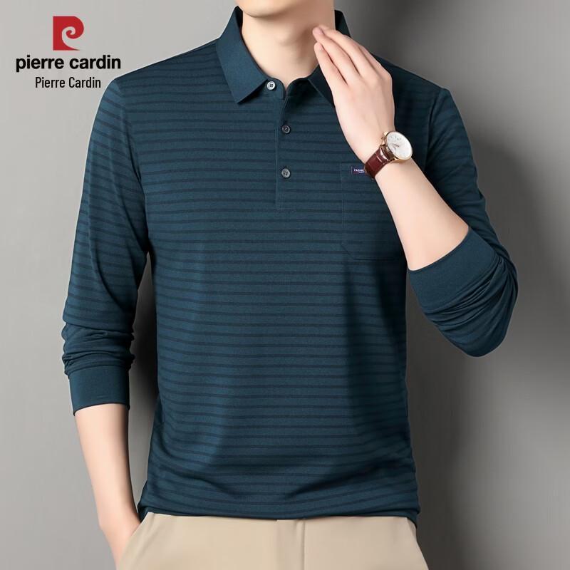 Pierre Cardin Men's Striped Print Long Sleeve Polo Shirt