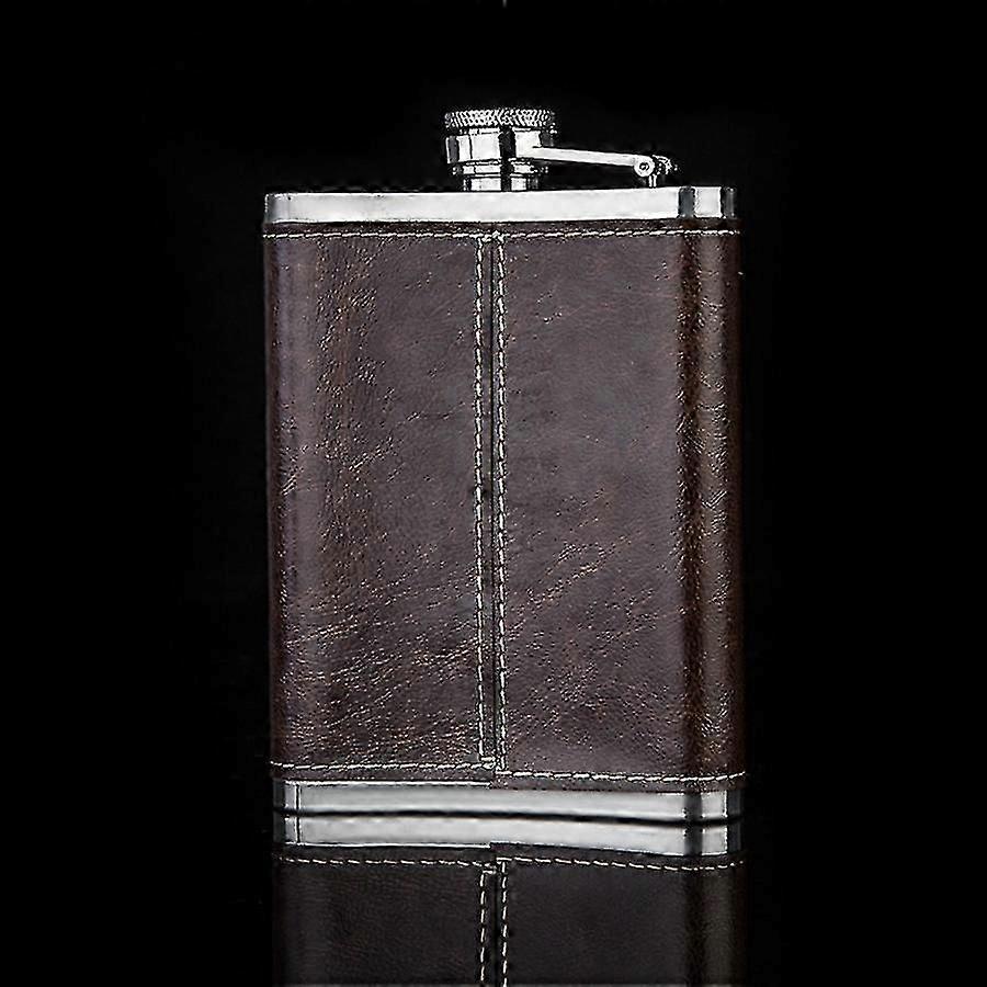 304 Edelstahl 8oz Leder Taschenflasche für Whiskey Wein, Outdoor Reiseflasche für Männer - Schwarz