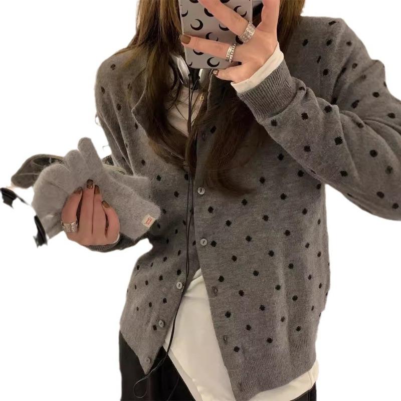 Autumn and Winter New Niche Polka Dot Knitted Cardigan Top Women's Soft Waxy Fashion Sweater Jacket