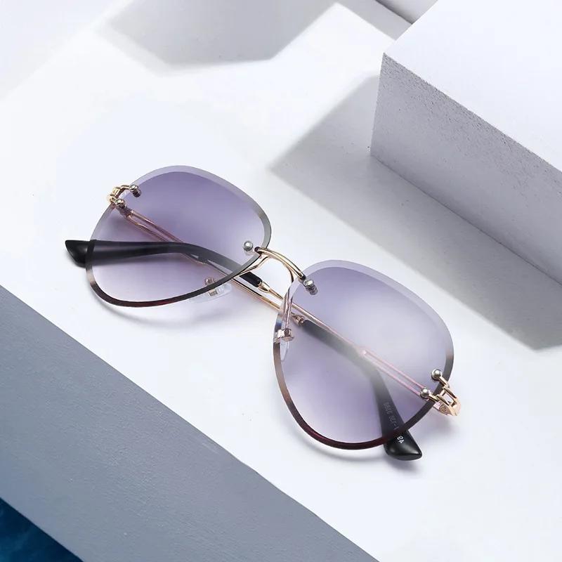 Fashion Blue Rimless Sunglasses Women  UV400 Luxury Aviation Ladies Sunglasses Glasses Shades Zonnebril Dames