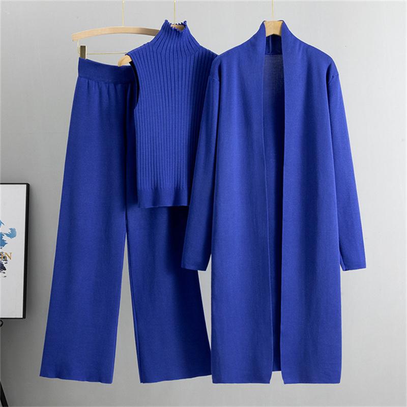 Autumn And Winter Lazy Temperament Knitted Suit Sleeveless Vest Sweater Cardigan Pants Three Piece Set