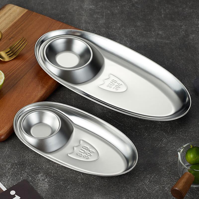 ZISIZ Stainless Steel Oval Snack Plate with Sauce Dish