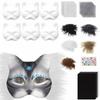 DIY Kit Blank Cat Mask Making Kit Paper Mache Fabric Straps Animal Half Face Mask Mesh Stickers Plush Faux Fur