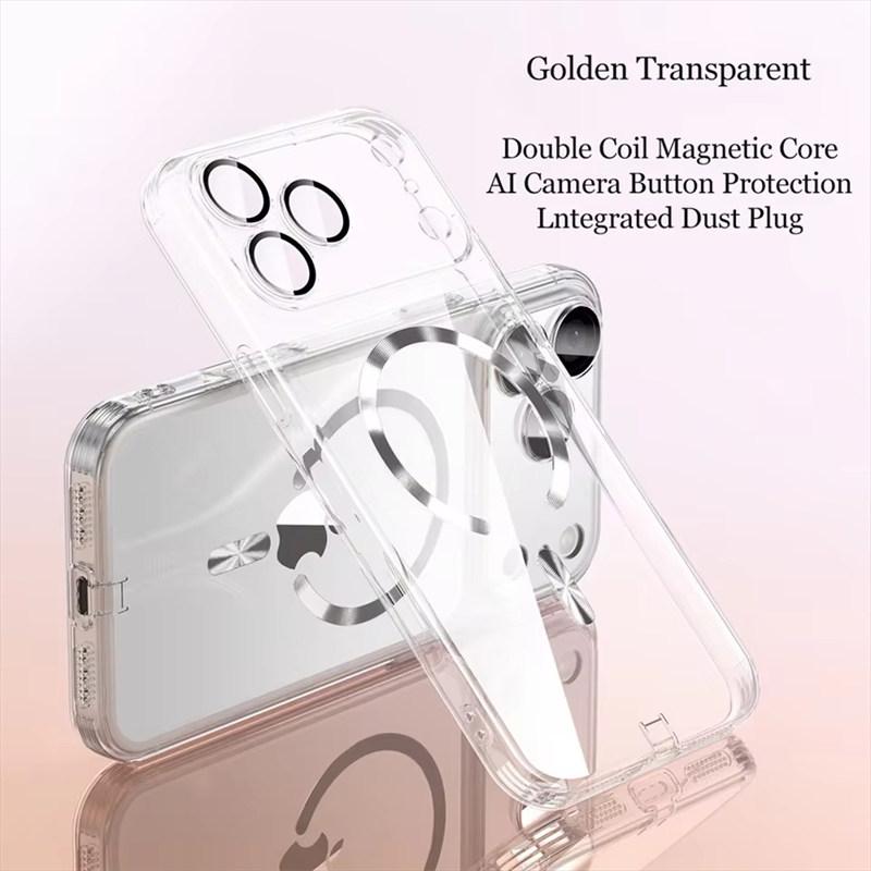 17Pro Cases Dust Plug Eletroplate Soft TPU Magsafe Case for iPhone 17 16 15 Pro Max 17 Pro Max Clear Silicone Cover