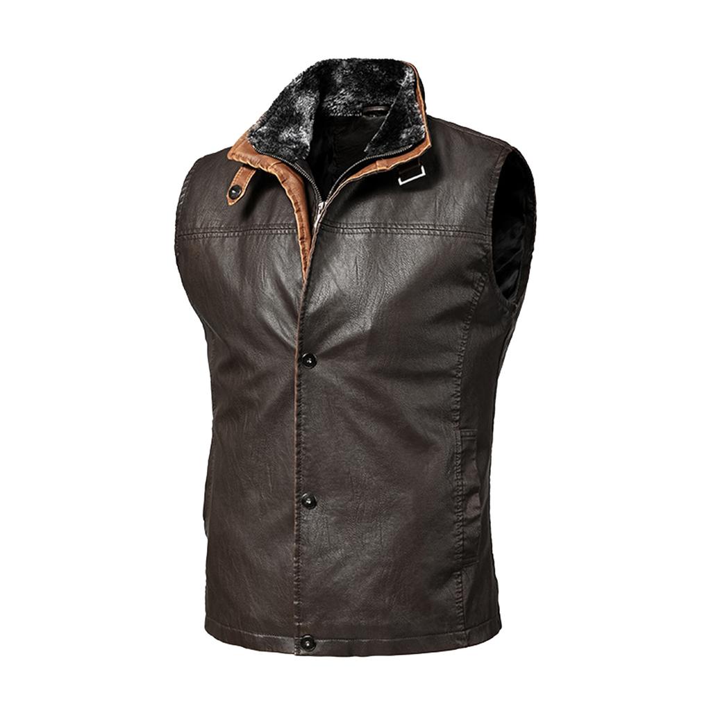 Men's Leather PU Vest Casual Retro Men's Jacket Trendy Work Vest Jacket