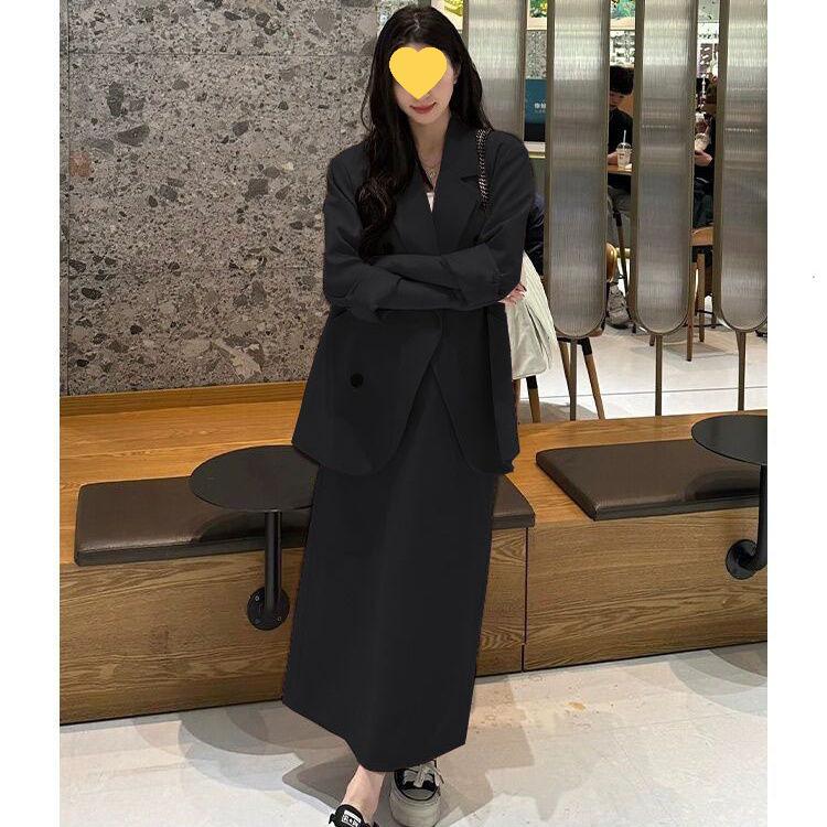 2025 Autumn Fresh Elegant Two-Piece: Slimming Jacket & Midi Skirt Suit