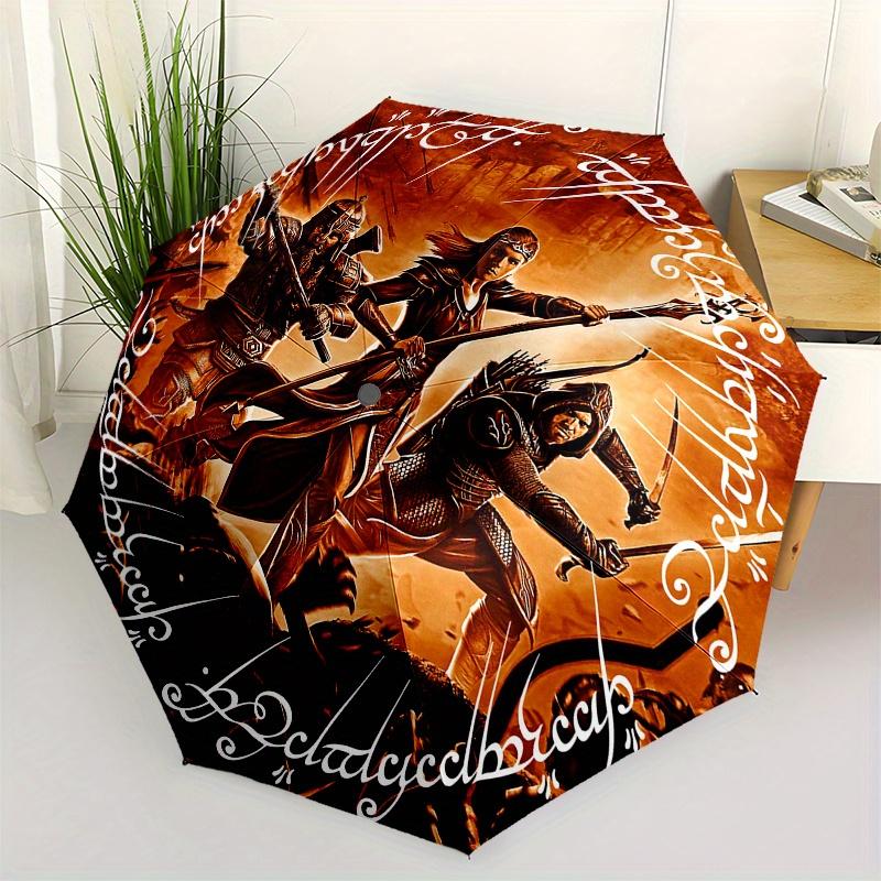 Fantasy Warriors: Epic Battle Scene StickerUmbrella, Portable 3-Fold Compact Umbrella for Men & Women Gift