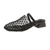 2025 summer fashion casual women's breathable black woven hollow square head French women's shoes niche wedge slippers