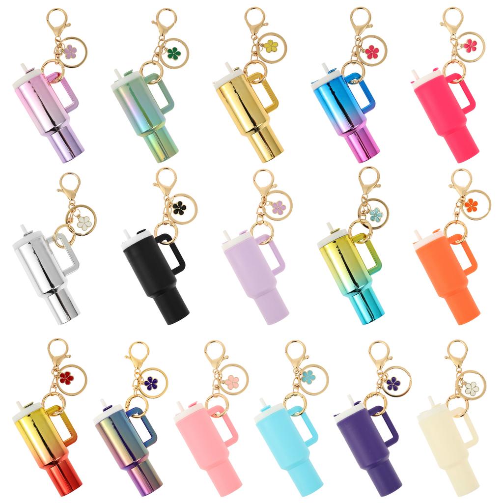 8/16 Pcs Mini Tumbler Keychain Colorful Tumbler Lip Balm Holder with Removable Lids Portable Cup Keychain for Bag Key Decoration