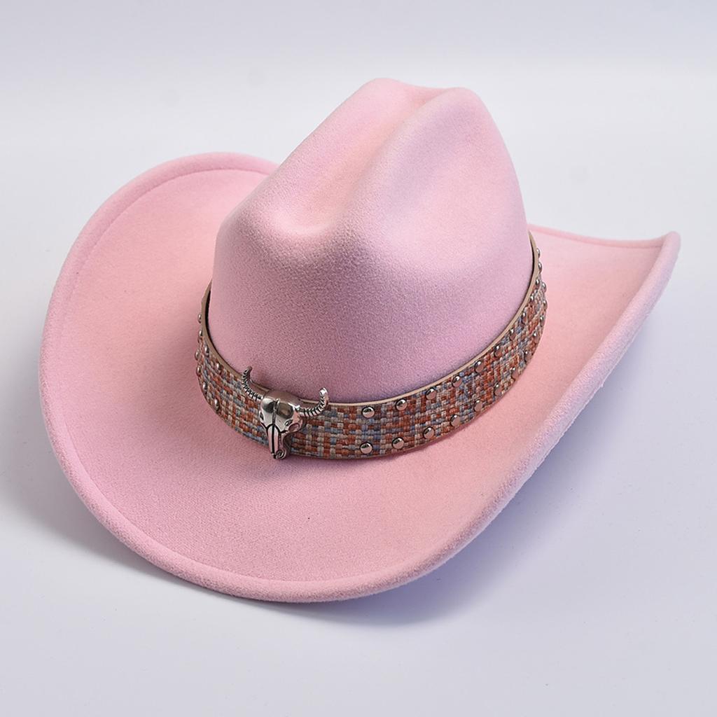 Cappello da Cowboy Trendy Retrò Stile Western da Donna Cappello da Cowgirl Rosa da Donna Cappelli Jazz a Tesa Larga