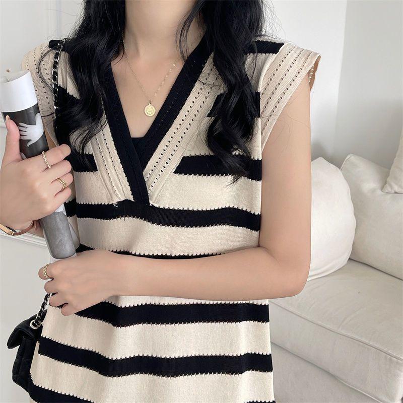 Women's French Retro Striped Knit Sleeveless Dress