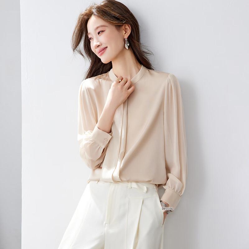 Srcr 19 Momme Double Georgette Silk Long-Sleeve Shirt