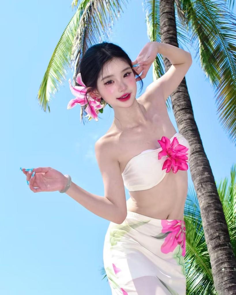 2025 Women's Strapless High Waist Beach Dress & Bikini Set - Sanya