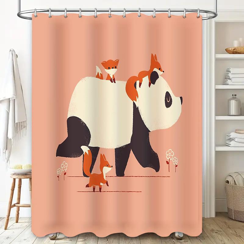 Cute Fox and Panda Animal Shower Curtain Woodland Forest Bathroom Decor Nature Wildlife Pattern Home Decor Set