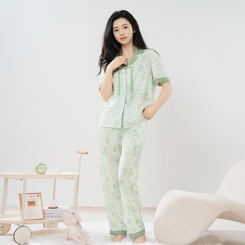 Women's Summer Cotton Pajama Set - Fresh Lapel Cardigan Two-Piece for Indoor & Outdoor Wear