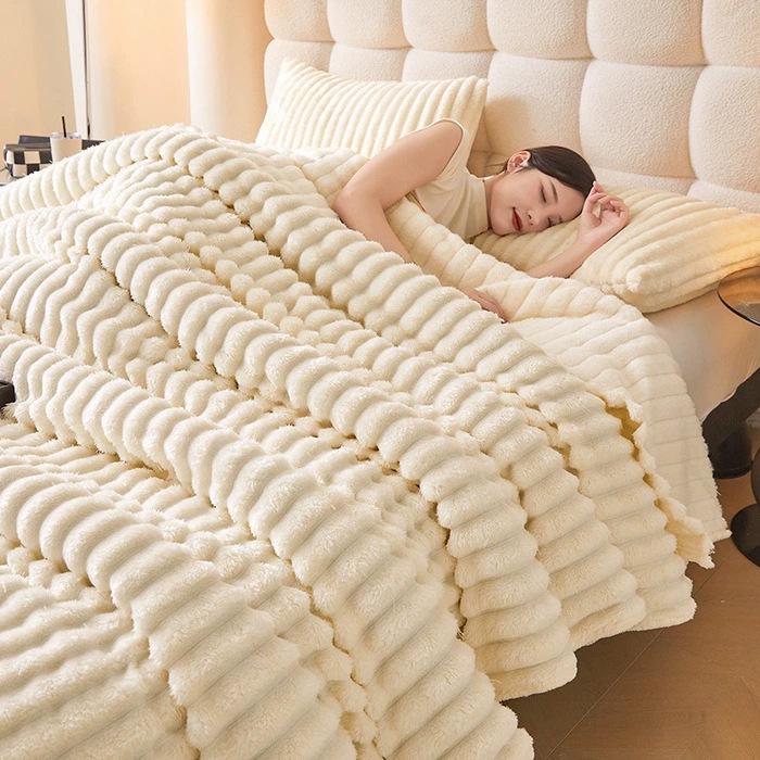 Rabbit Fur Plush Flannel Blanket - Coral Fleece Nap & Air Conditioning Cover, Thickened Small Summer Blanket
