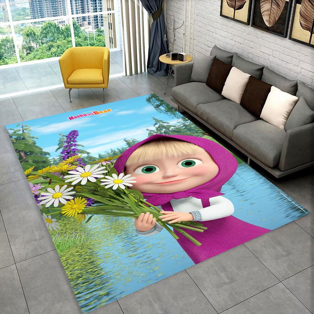3D M-Masha Cartoon B-Bear Christmas Area Rug,Carpet Rug for Living Room Bedroom Sofa Doormat Decoration, Kids Non-slip Floor Mat