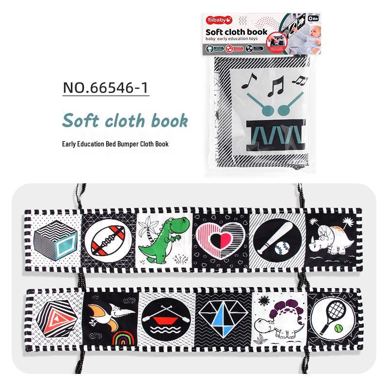 Двусторонняя черно-белая тканевая книжка для детской кроватки и набор игрушек-пазлов