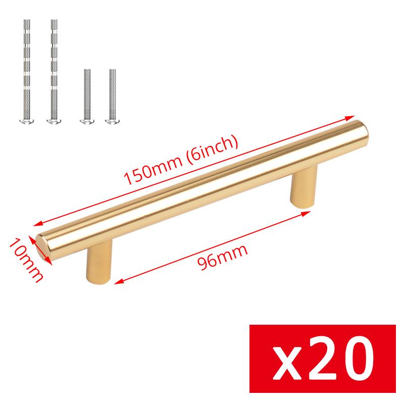 KAK 20pcs Brushed Gold Kitchen Handle Stainless Steel T Bar Door Pull 76mm 96mm Cabinet Knobs and Handles Black Furniture Handle
