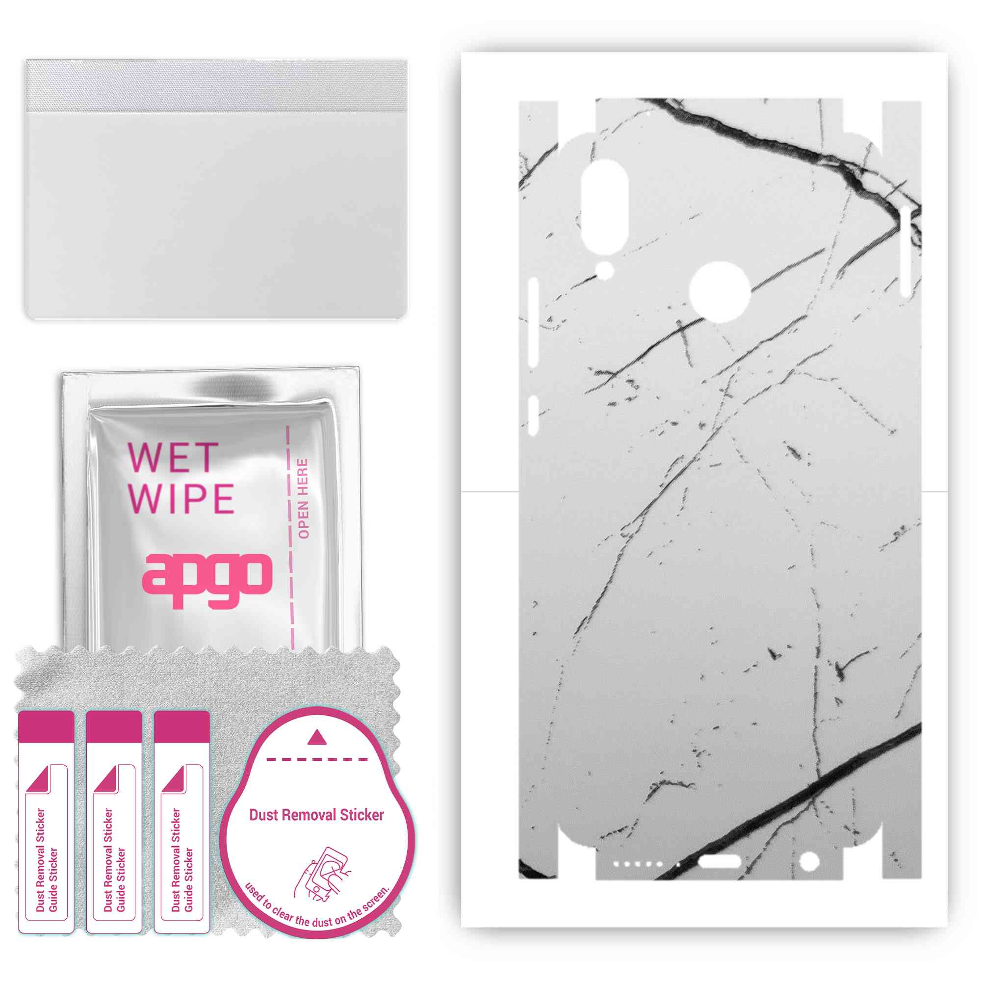 

apgo Protective Skin Sticker for the back+sides compatible with Huawei P20 lite, Full Wrap Film, Foil, Vinyl - Pattern White Marble