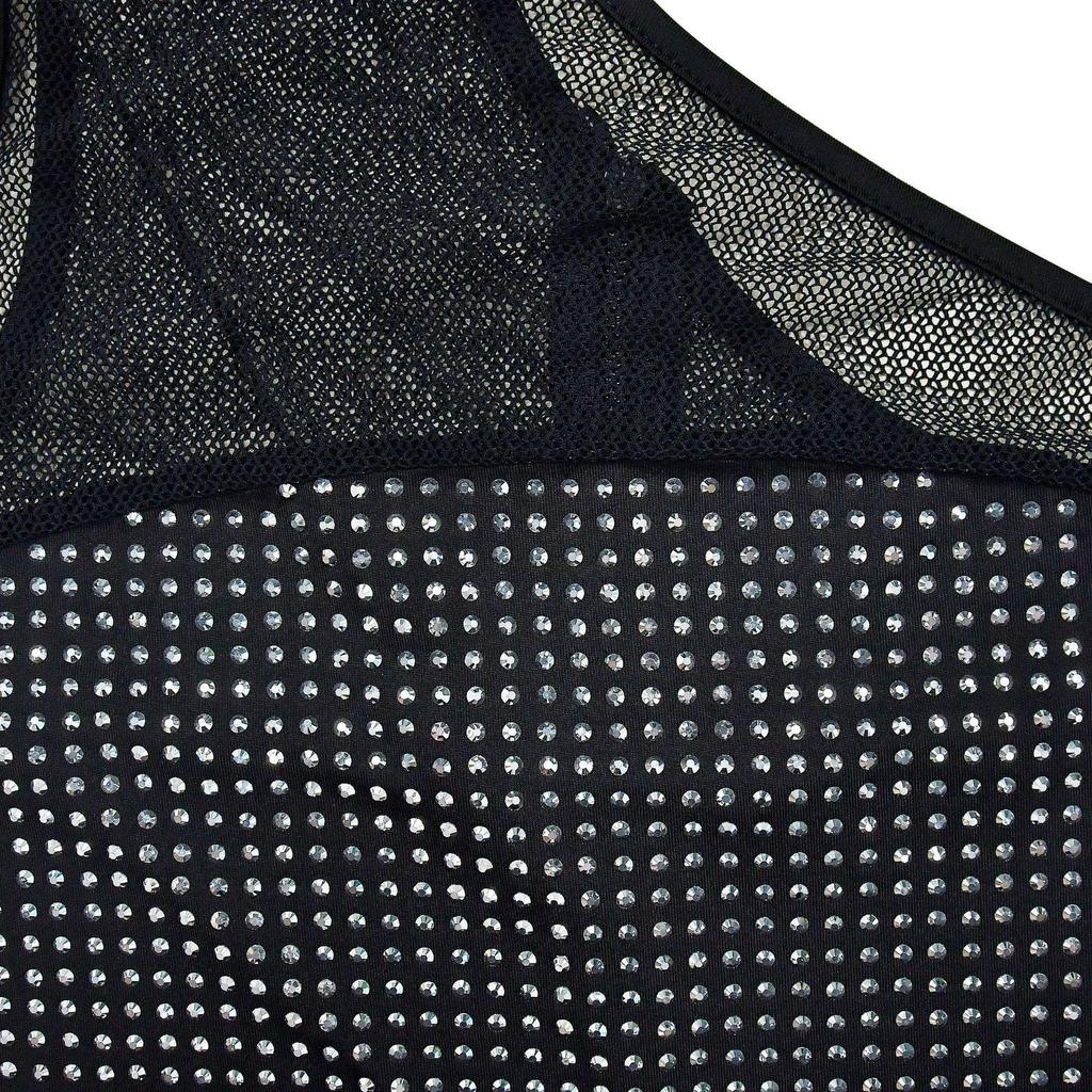 C6666 Damen One-Shoulder Netz-Feder-Bandagekleid mit Heißbohrungen