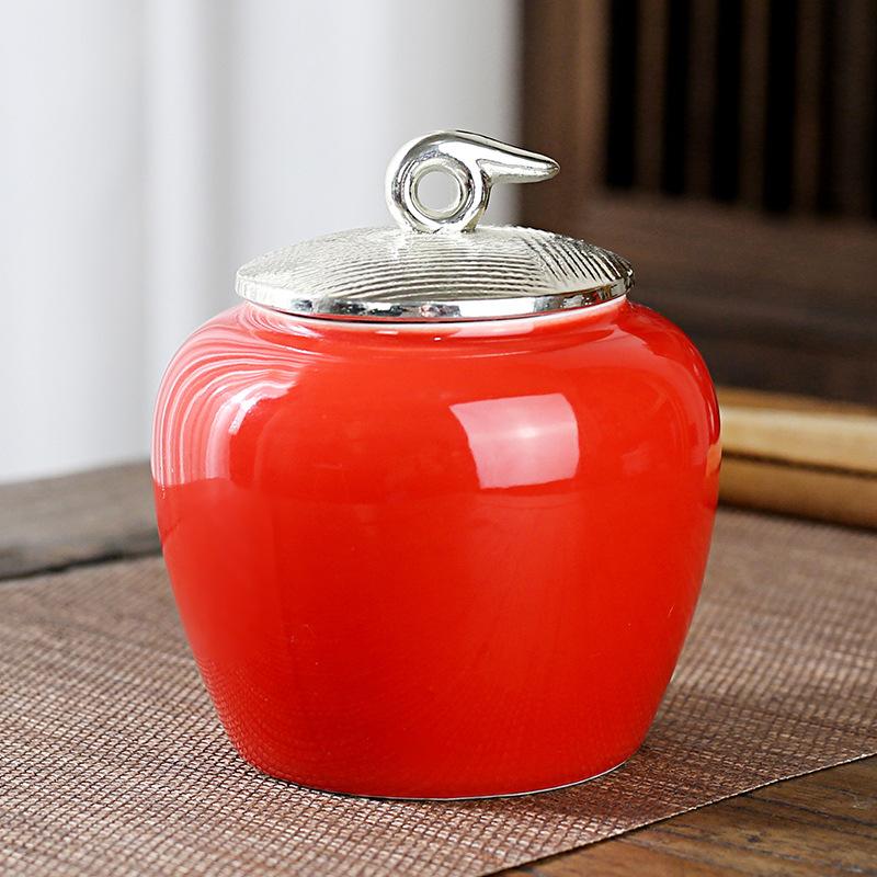 

European-style Ceramic Tea Canister Round Gongfu Tea Storage Jar Celadon Sealed Container for Candies Nuts and Spices Kitchen