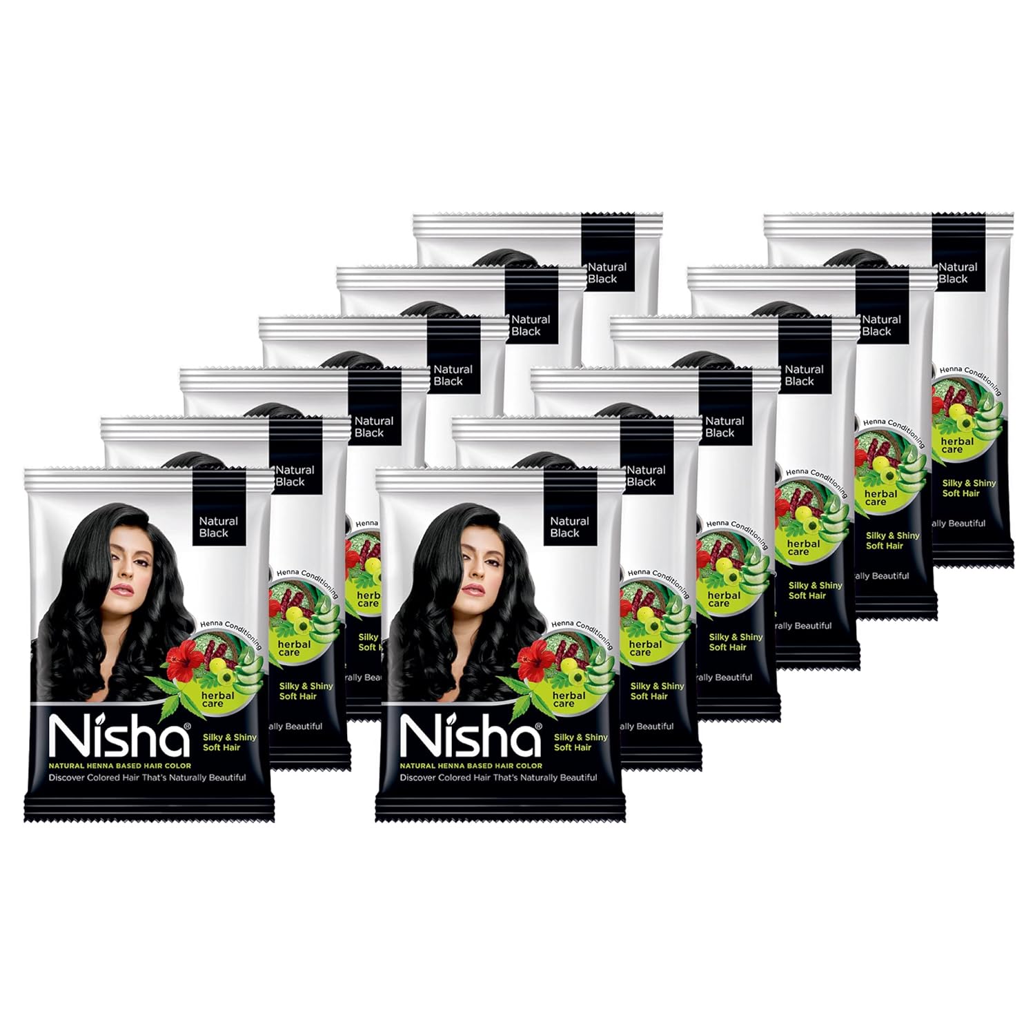 Nisha Natural Henna Powder Hair Color Natural Black Herbal Conditioning Dye For Soft Shiny Hair Men Women 25g X  Pack OF 12