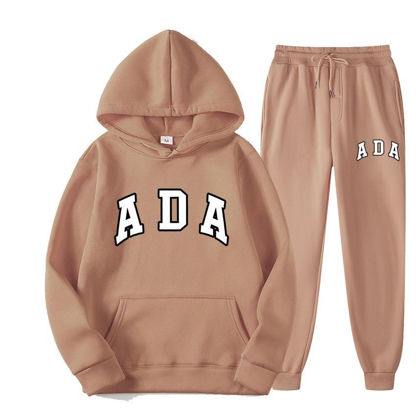 European and American Hot Casual Versatile Letters Loose Hooded ADA Sweater Velvet Men's and Women's 2-piece Set