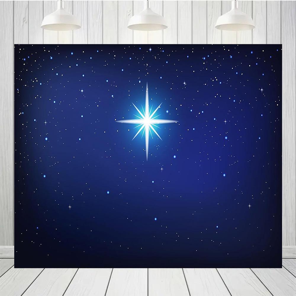 1pc Large starry sky background with the shining stars of Bethlehem - deep blue and golden night scenes with twinkling stars 100x150cm