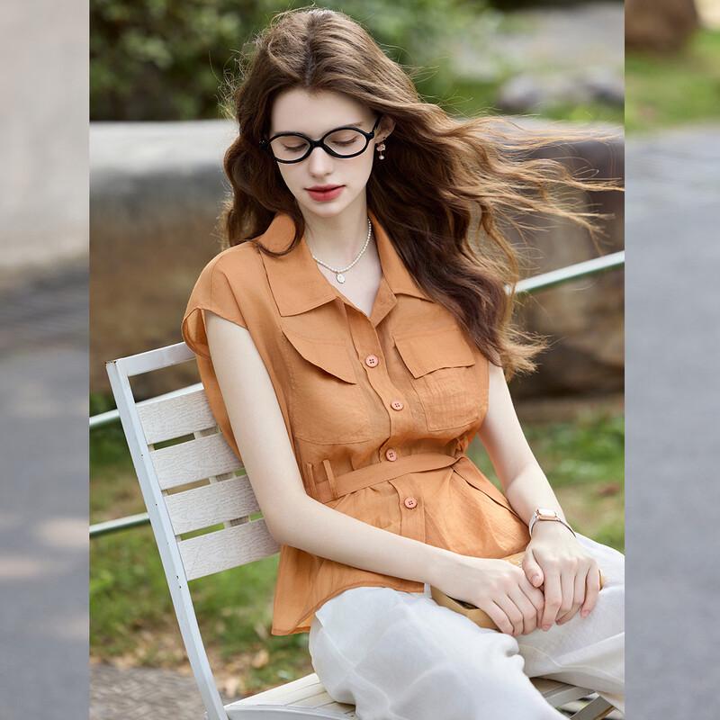 Women's Detachable Belt Short Sleeve Shirt