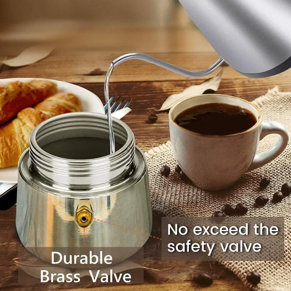 Koffiezetapparaat Moka Pot, 2/4/6 Kopjes Roestvrij Staal Café Percolator Maker, Italiaans koffiezetapparaat Geschikt voor Inductiekookplaten Koffieware