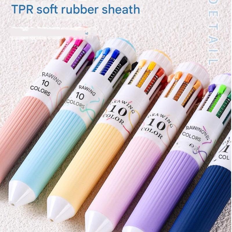 3/6Pcs 10-Color-in-1 Pen Ballpoint Pen 0.8MM Tip Retractable Multicolored Pen for Daily Journaling Note Taking Drawing