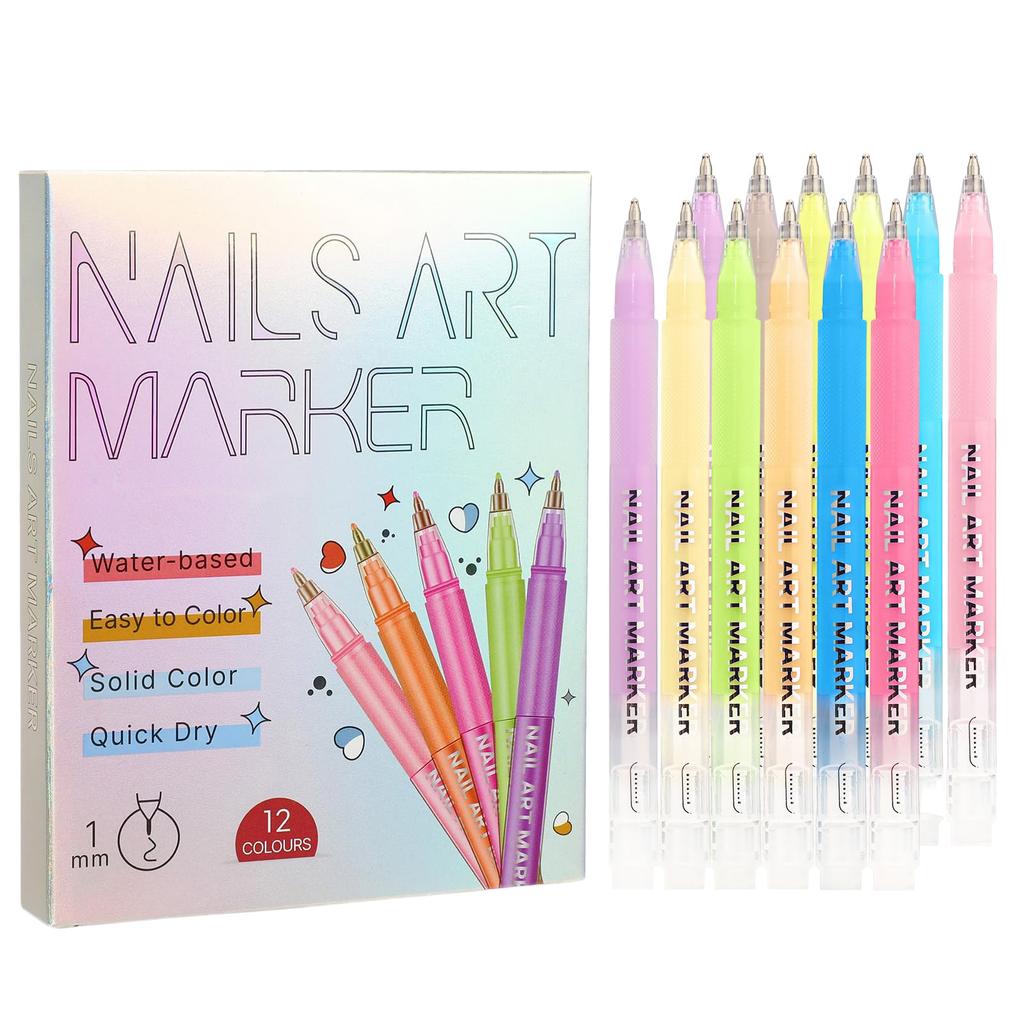 NAILSARTMARKER1mmDrawing Pen, Nail Painting Pen, DIY , Quick,drying, Colored Pen For Drawing Flowers And Outlining ,12 Colors36ml,