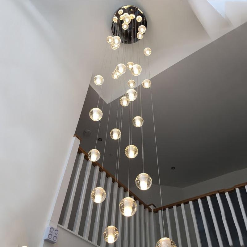 Modern Minimalist Living Room Chandelier Crystal Ball Indoor Lighting Spiral Staircase Light Bedroom Restaurant LED Chandelier